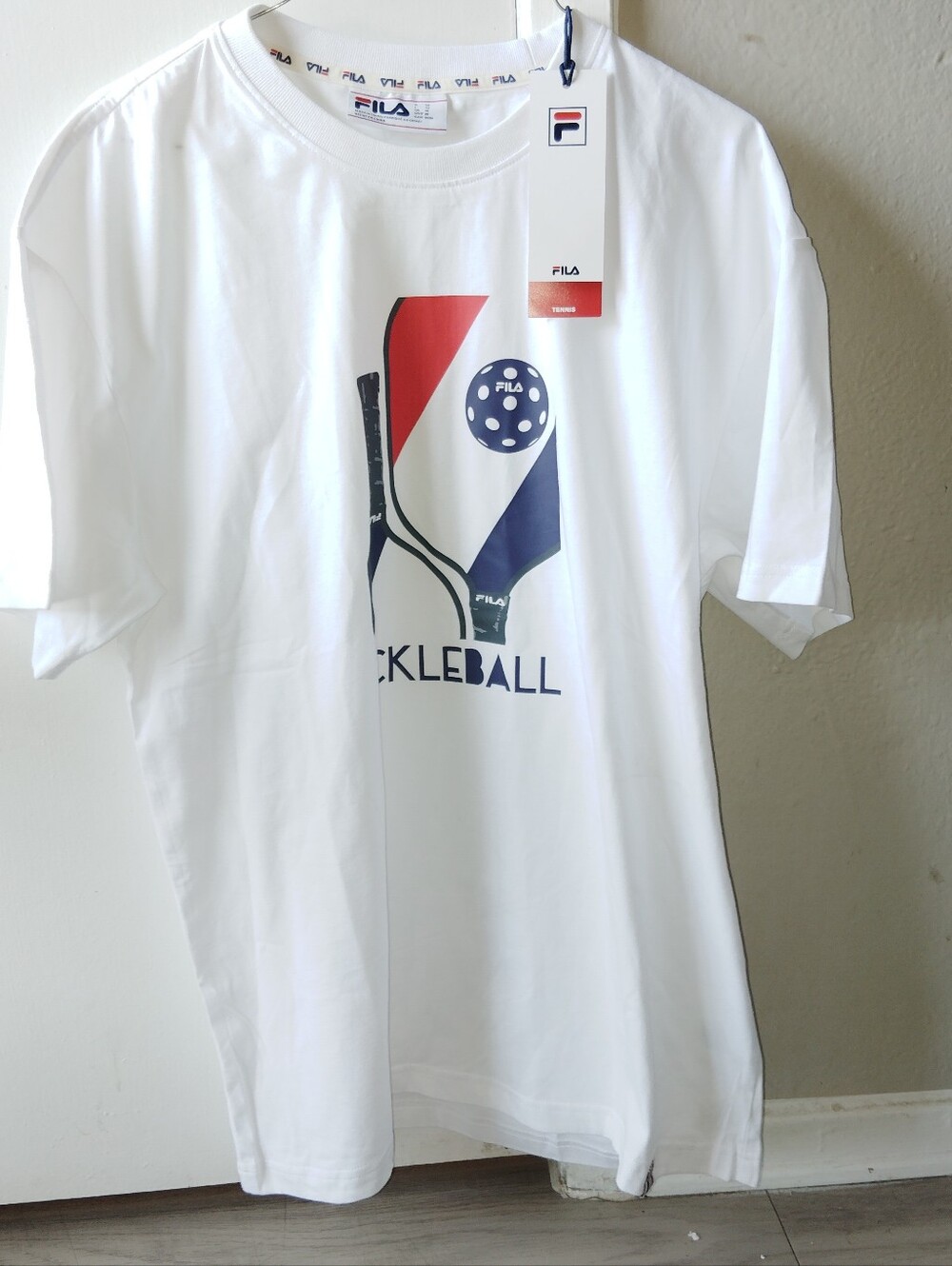 Fila White Short-Sleeve Pickleball Graphic Tee with Red & Navy Accents